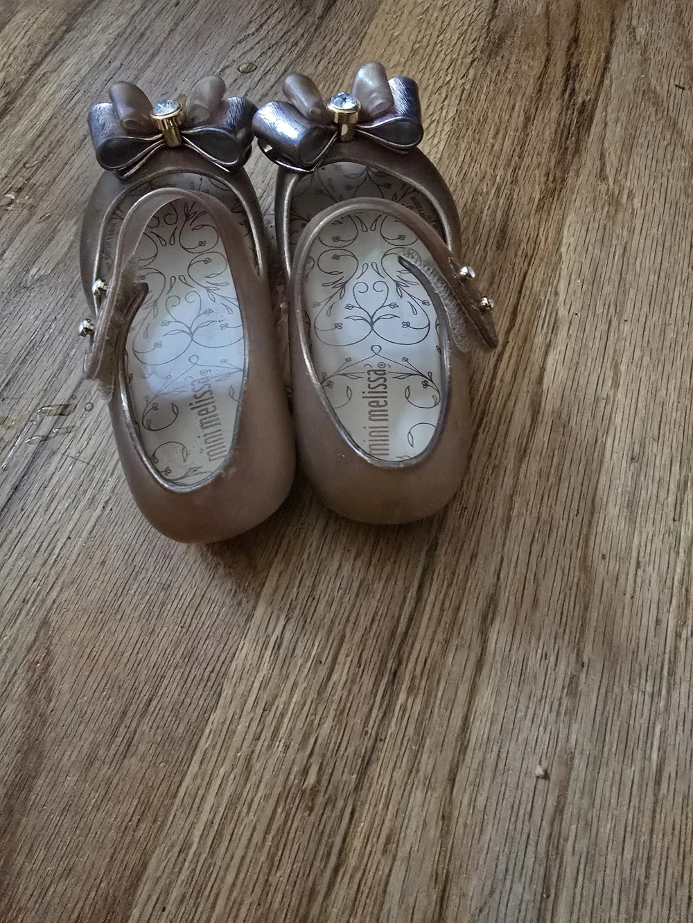 Mini Melissa Metallic Rose Bow Mary Jane Flats